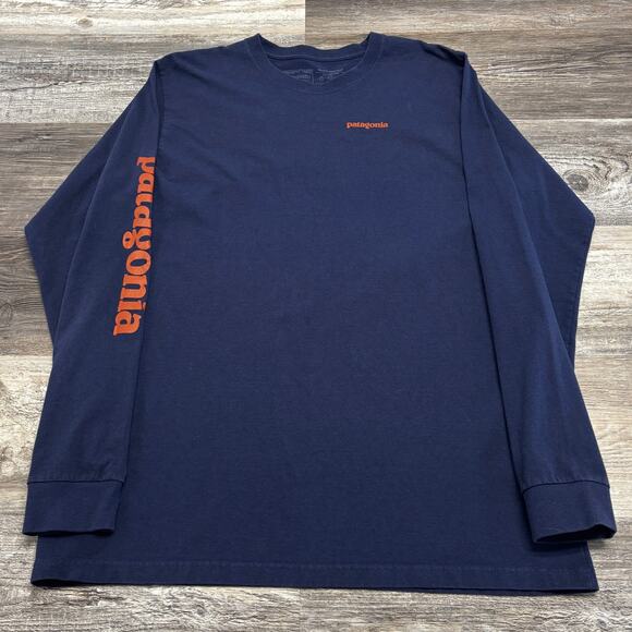 Patagonia Responsibili-Tee Blue Mens L Spellout Long Sleeve Recycled T-Shirt - Picture 1 of 9
